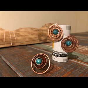 Handmade copper ring earrings set